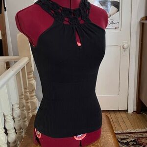 Le Chateau Black Crochet Neck Tank Top